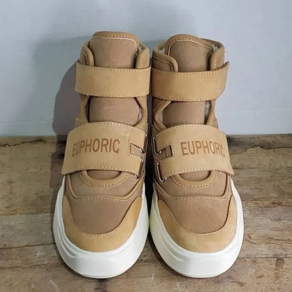 Euphoric brown chunky lug winter boots cozy fur lined‎ warm casual
